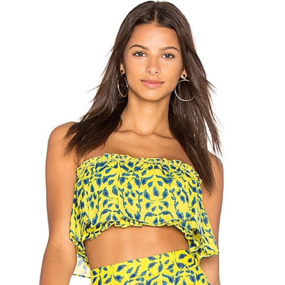 Tanya Taylor Gina Top in Yellow and Midnight - size 6 crop top - Revolve